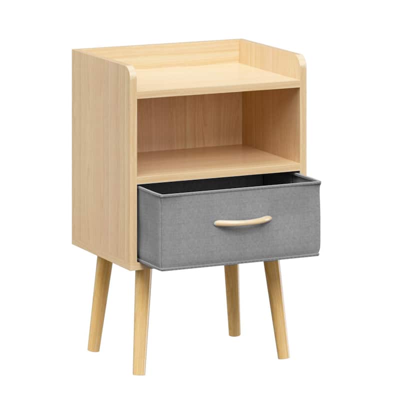 Anmytek Light Wood Nightstand with Open Shelf Storage,2-Tier Storage End Table,Wood Side Table with Storage Cabinet
