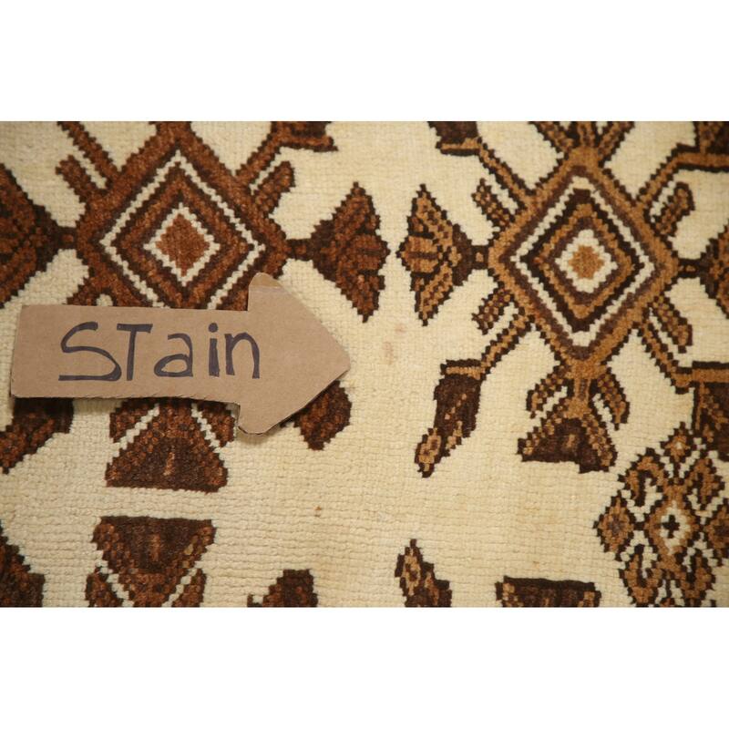 Hand Knotted Oriental 100% Wool Carpet Traditional Geometric Beige & Ivories Balouch Runner Rug - 6' 8'' X 3' 4''