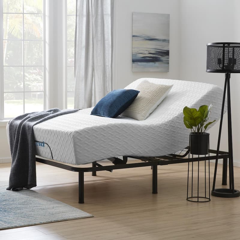 Lucid 12-inch Gel Memory Foam Mattress and Standard Adjustable Bed Set - Queen - Plush