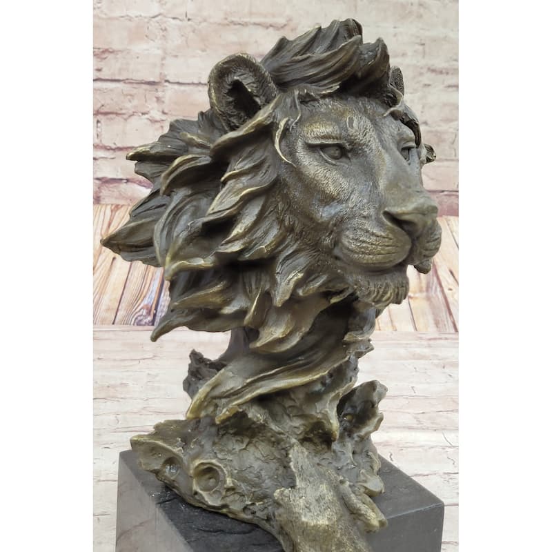 Hand Made African Lion Bust Museum Quality Bronze Sculpture By Barye Figurine