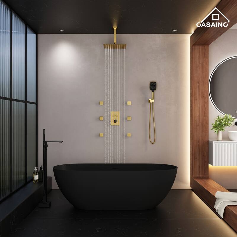 Celling Mount 12 Inch Rainfall Shower Head 3 Function Thermostatic Shower System with 6 Body Jets