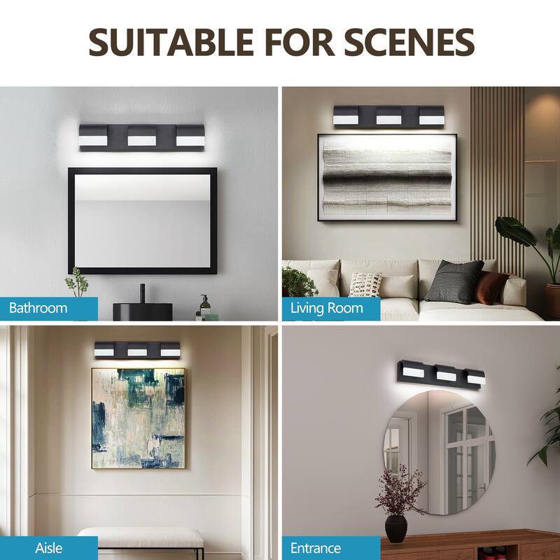 LED Contemporary Vanity Lights Fixture Bathroom Wall Light Over Mirror 3 Lights Dimmable