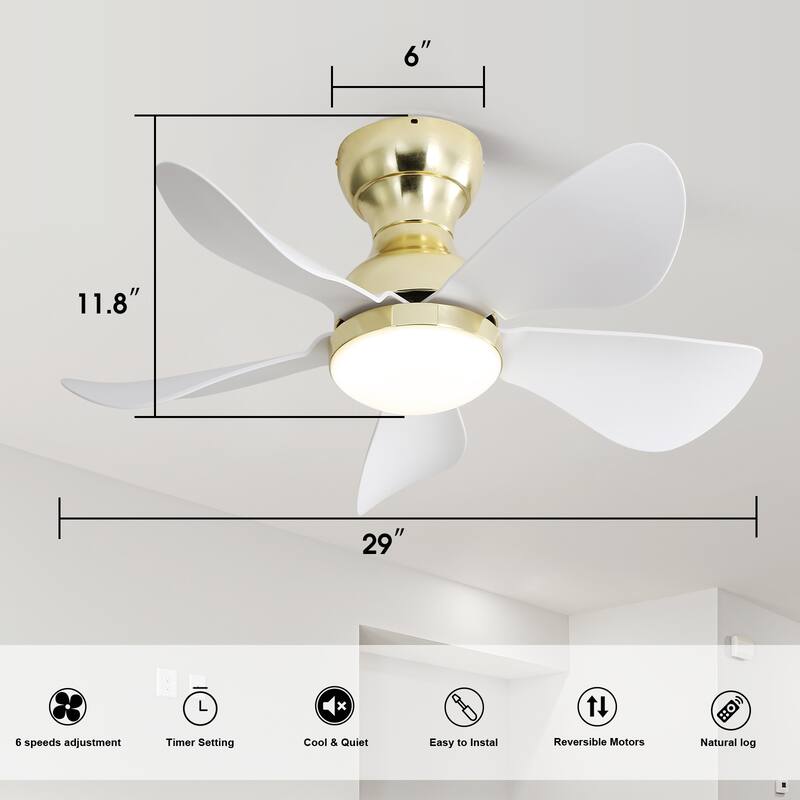 29 Inch Modern Ceiling Fans w/Lights and Remote Bedroom Flush Mount Ceiling Fan - 29 inch