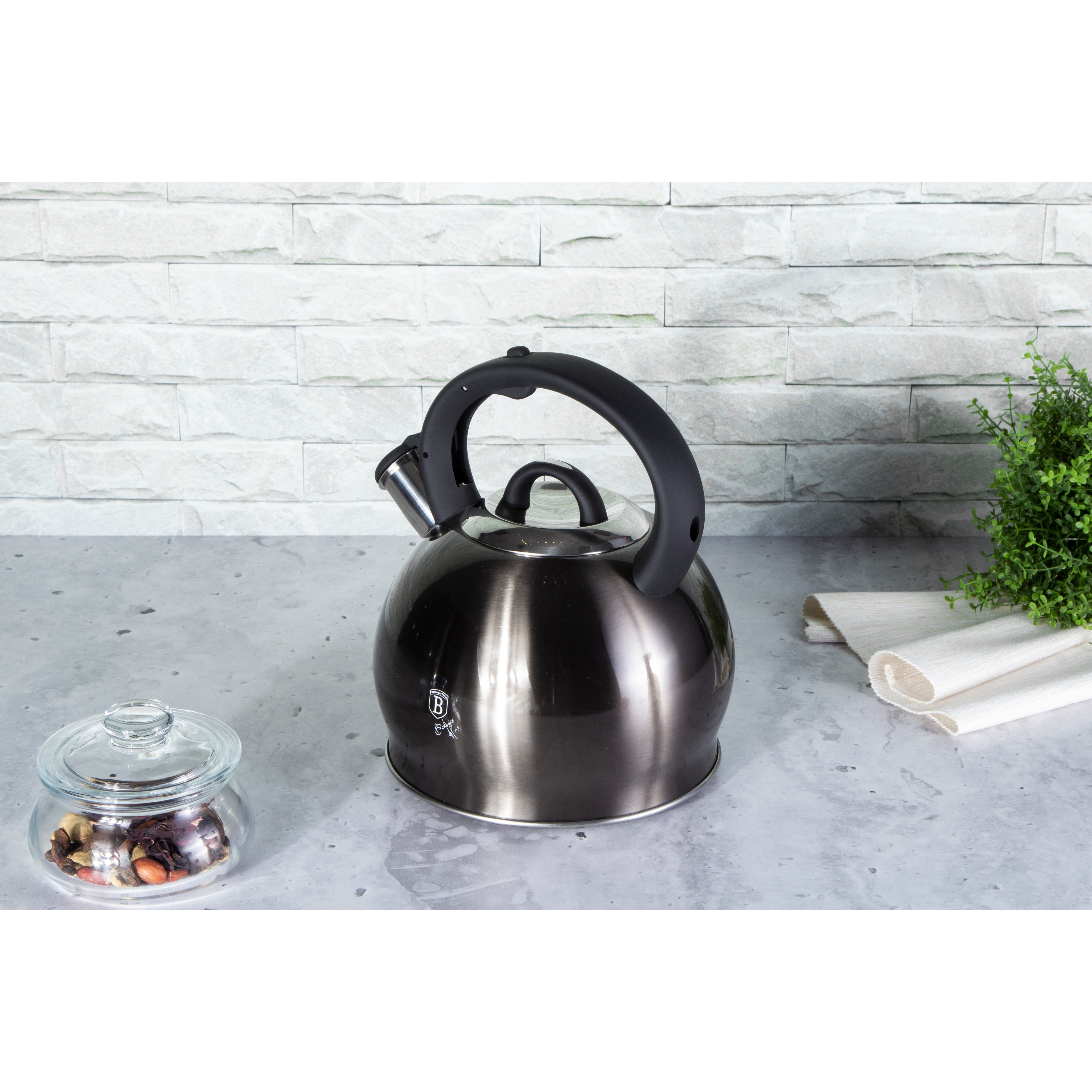 ELITRA HOME Stove Top Whistling Fancy Tea Kettle - Stainless Steel Tea Pot  with Ergonomic Handle - 2.7 Quart / 2.6 Liter,Black