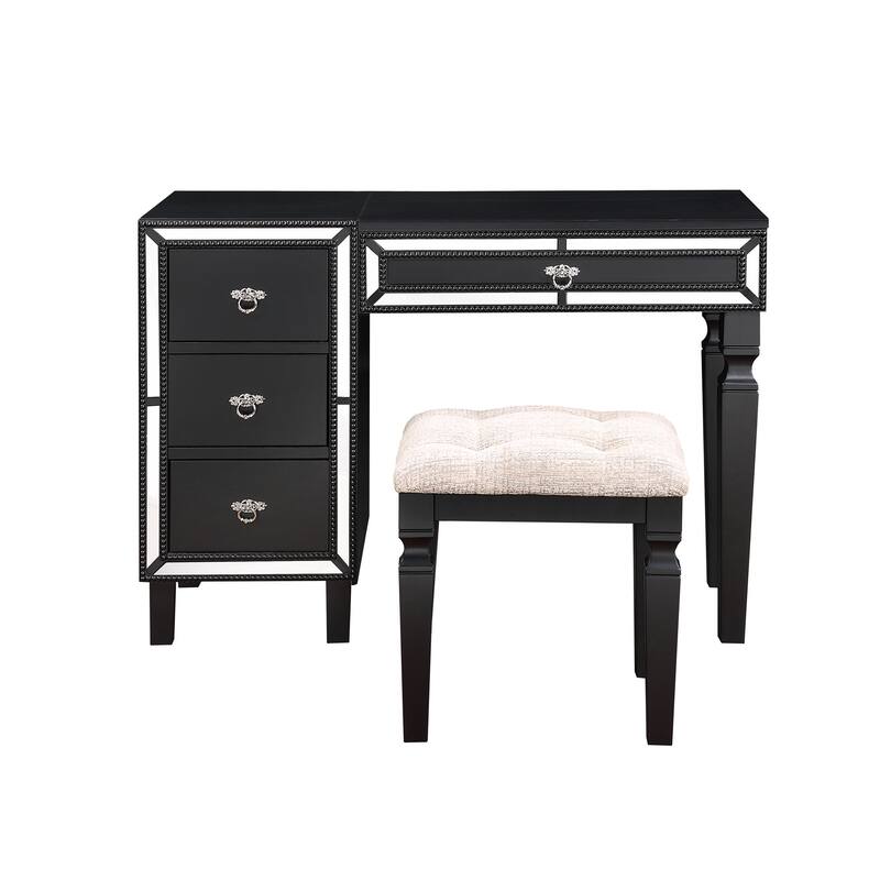 Traditional Formal Black Color Vanity Set Stool Storage Drawers,1pc Bedroom Furniture Set Tufted Seat Stool