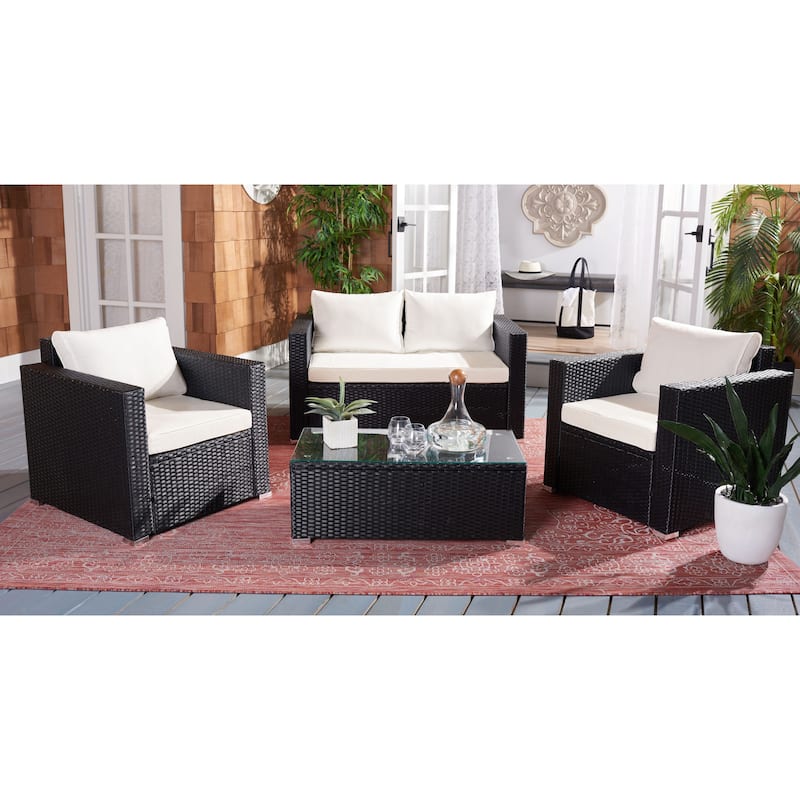 SAFAVIEH Outdoor Patio Furniture Natalee Wicker 4-Piece Conversation Set - 50W x 27D x 28H