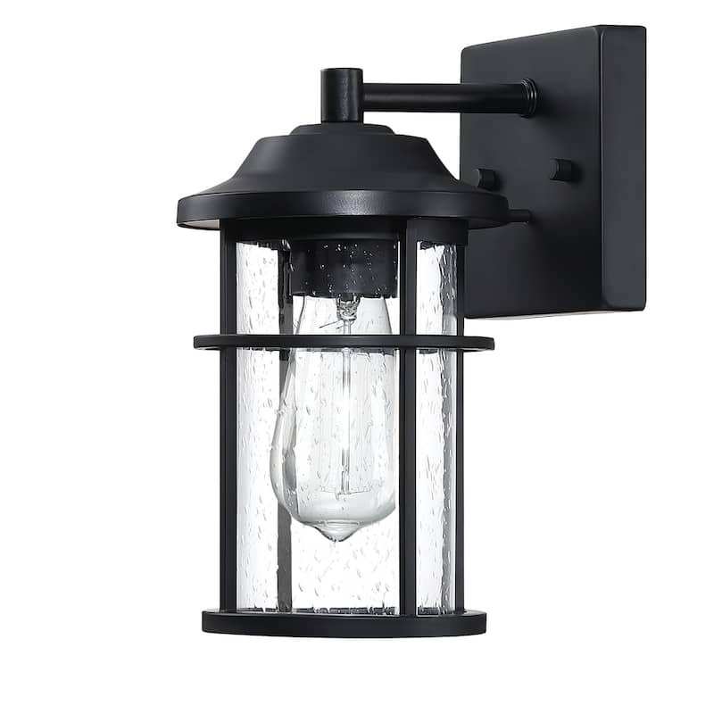 Modern Black Outdoor Wall Lantern with Seeded Glass
