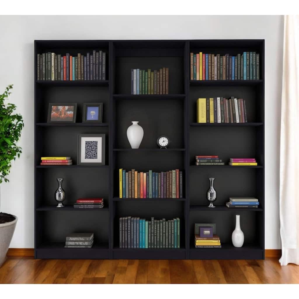 HomeRoots Set of Three Black Wood Four Tier Bookcases