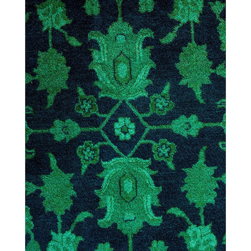 Overton Hand Knotted Wool Vintage Inspired Modern Contemporary Overdyed Green Area Rug - 10' 2" x 14' 4"