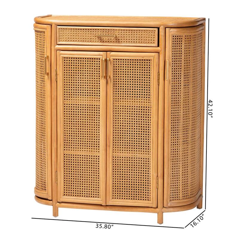 McKenna Natural Rattan Storage Cabinet - Handwoven Wicker Accent Cabinet, Boho Coastal Style for Living Room or Entryway