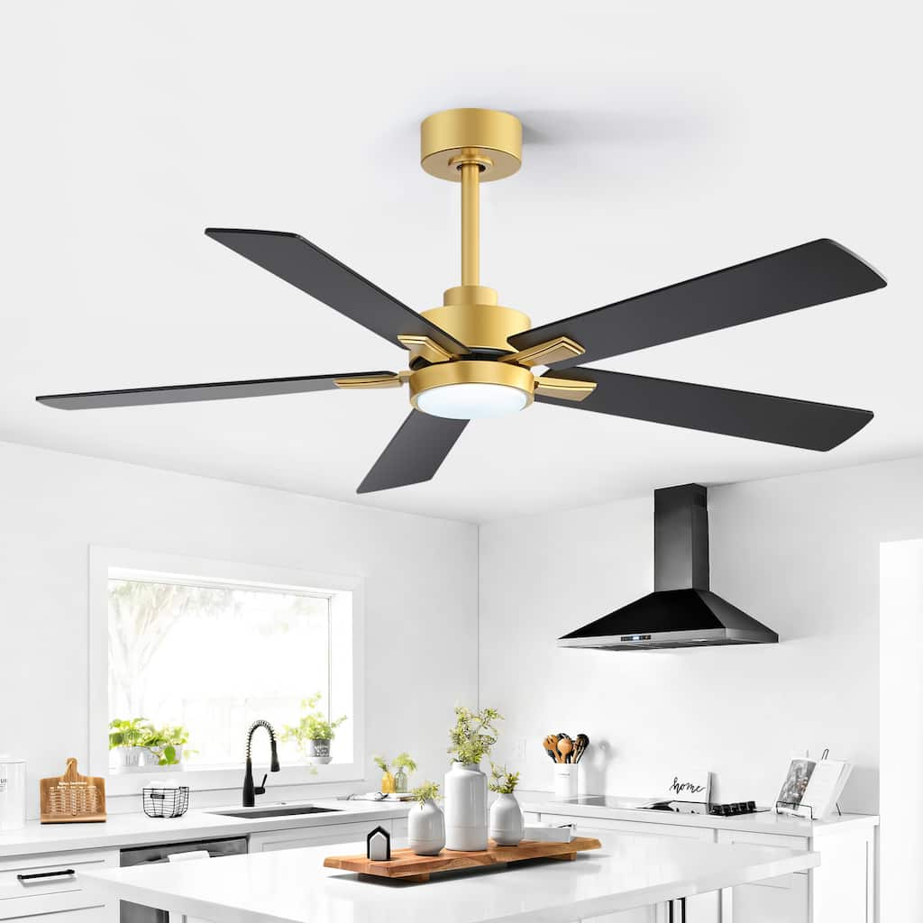 42 in/52 in Wooden 5-Blade Modern Ceiling Fan with Light and Remote, Quiet Reversible DC Motor, 6-Speed, 3CCT LED, For Bedroom