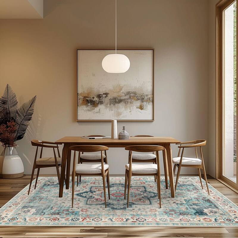 Mcow Neutral Floral Low Pile Machine Washable Non-Slip Area Rug - 9'X12'