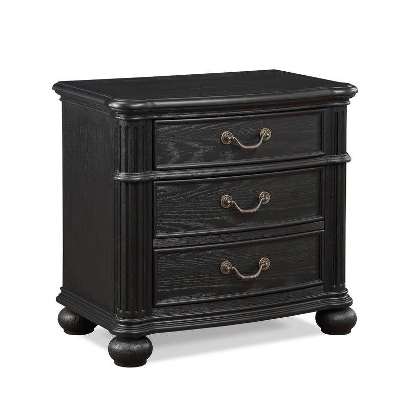 1pc Vintage Antique Drawer Pull 3-Drawer Nightstand - Black+ Gray
