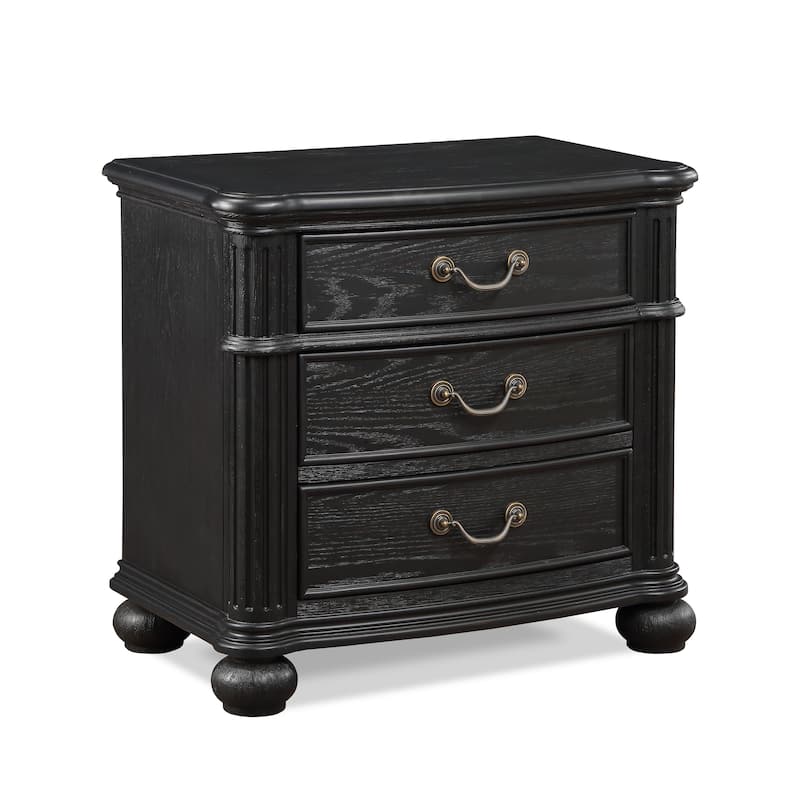 Aliana 3 Piece Black Modern Contemporary Solid Wood, Veneers Fabric Upholstered Bedroom Set