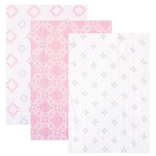 Hudson Baby Infant Girl Cotton Muslin Swaddle Blankets, Damask, One Size - Damask - 3-Pack