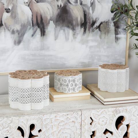 White Metal Traditional Quatrefoil Decorative Jars (Set of 3) - S/3 8", 7", 6"W