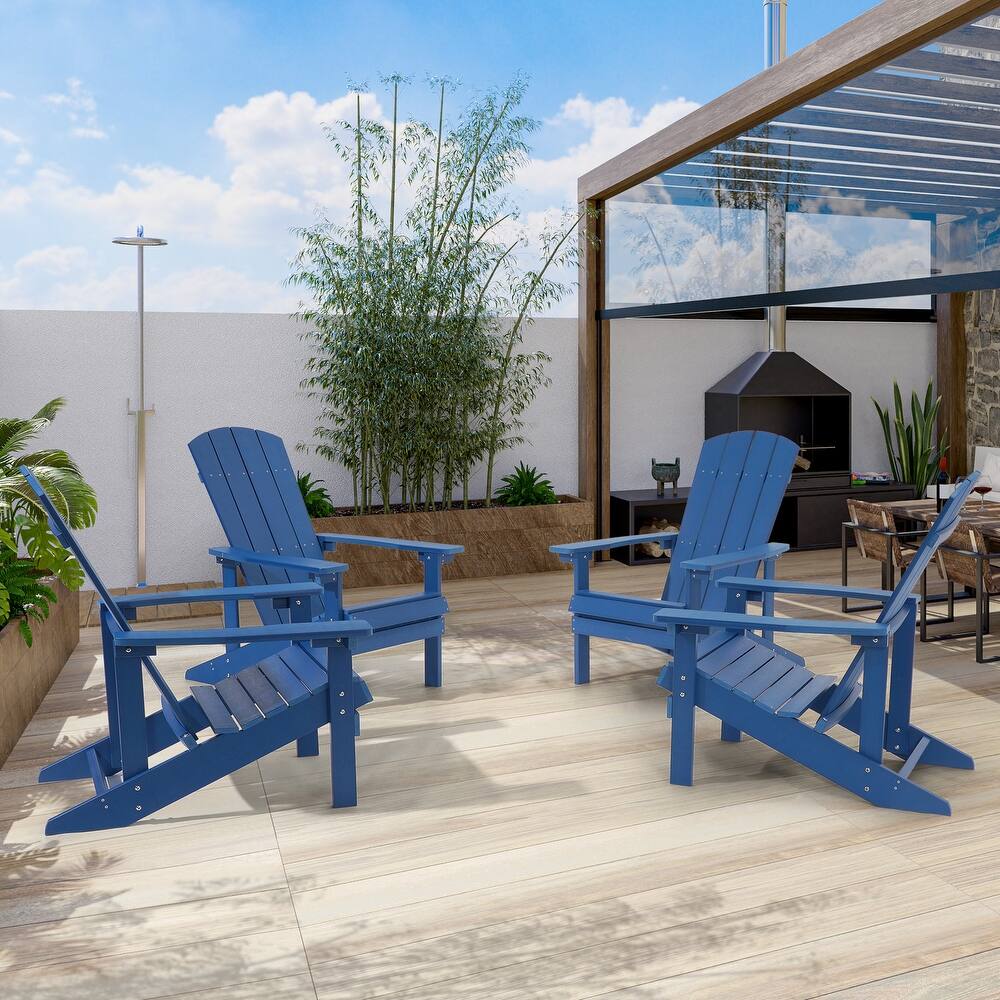 BONOSUKI Patio Adirondack Chair w/Cupholder,Weather Resistant-Set of 4