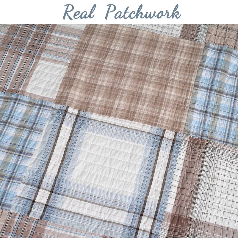 Cozy Line Hank Blue Patchwork 3-piece Reversible Cotton Quilt Bedding Set