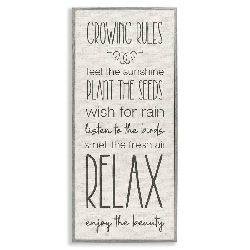 Stupell Serene Gardening Rules Framed Giclee Art Design By Lil' Rue - 13 x 30 - Grey