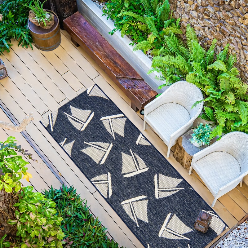 Gertmenian Paseo Bateau Navy Geometric Indoor/ Outdoor Area Rug