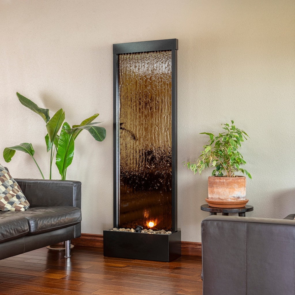 Alpine Corporation 72" Zen Mirror Waterfall Fountain with LED Lights and Stones