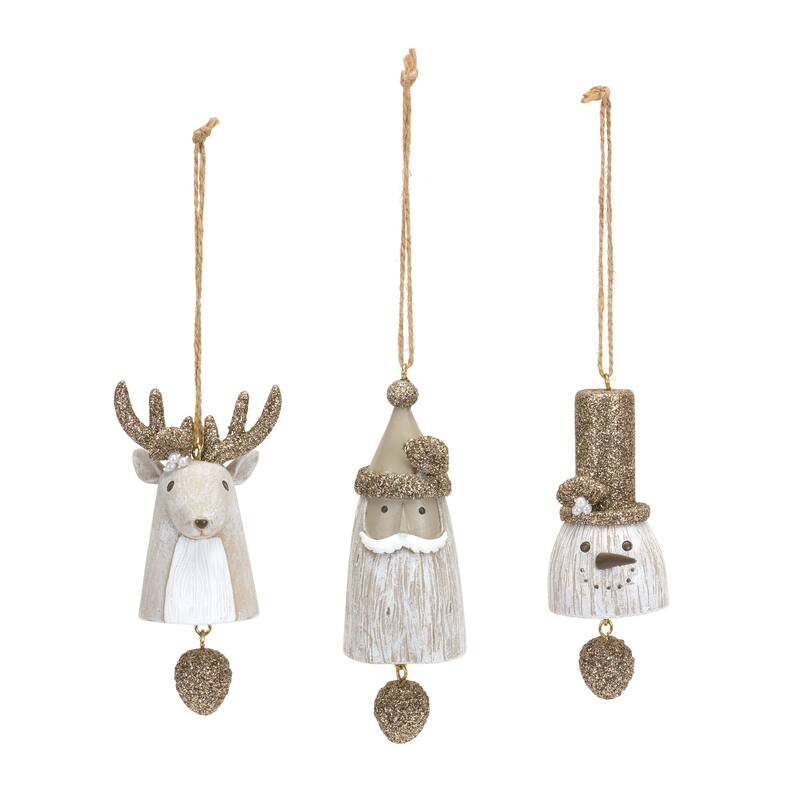 Santa/Snowman/Deer Bell Ornament (Set of 6)