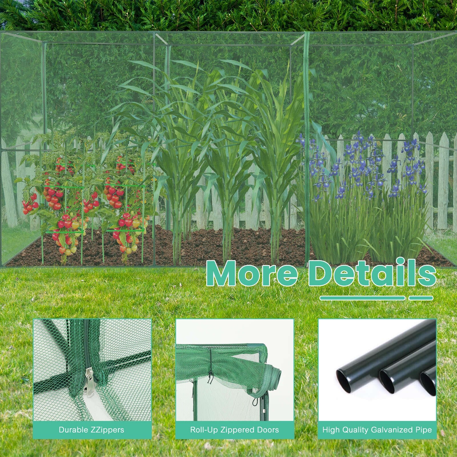Aoodor 12' x 4' x 6' Crop Cage Plant Protection Netting Tent with