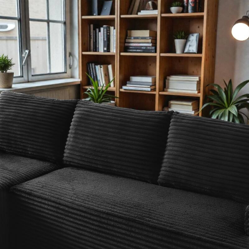 L Shaped Cloud Sectional Sofa with Deep Seat, Corduroy Modular Sleeper Couch, No Assembly Required