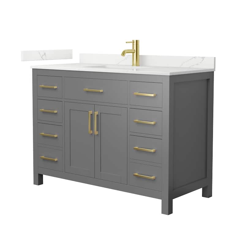 Wyndham Collection WCG2424-48S-QTZ-UNSMXX Beckett 48" Free Standing - Dark Gray / Giotto Quartz Top / Brushed Gold