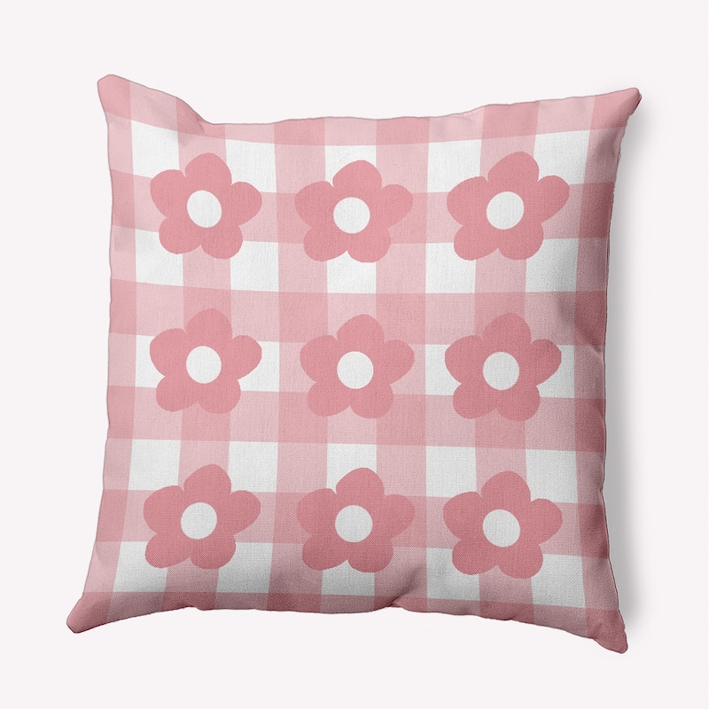 Flowers on Gingham Decorative Throw Pillow - Pink Icing - 16" x 16"