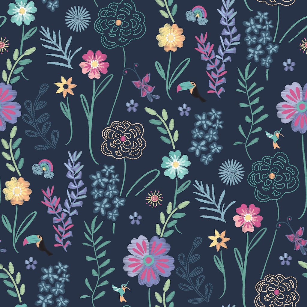 Disney Encanto Navy Embroidery Floral Peel and Stick Wallpaper by RoomMates