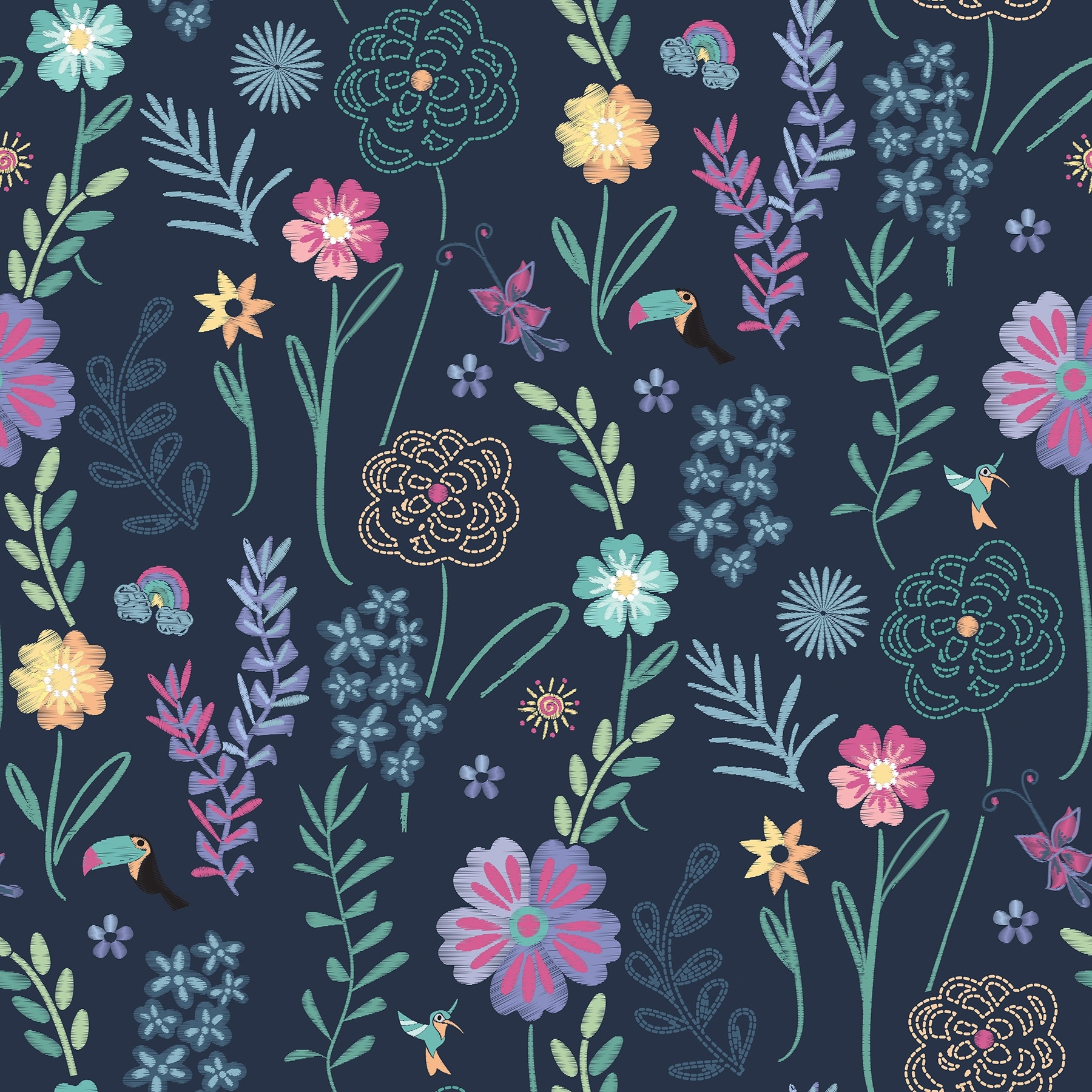 Disney Encanto Navy Embroidery Floral Peel and Stick Wallpaper by RoomMates