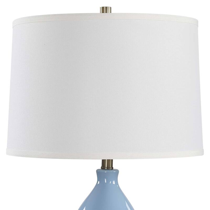 Roe Table Lamp, White Linen Shade, Blue Gourd Ceramic Body, 26 Inch