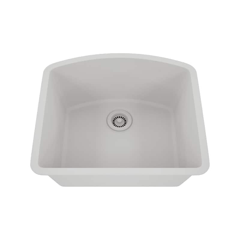 23 Inch Lexicon Platinum Quartz Composite Drop-in Undermount D-Shaped Single Bowl Galaxy White Kitchen Sink LP-2321D-W-SO - 21" W x 23" L x 9.75" H - Galaxy White