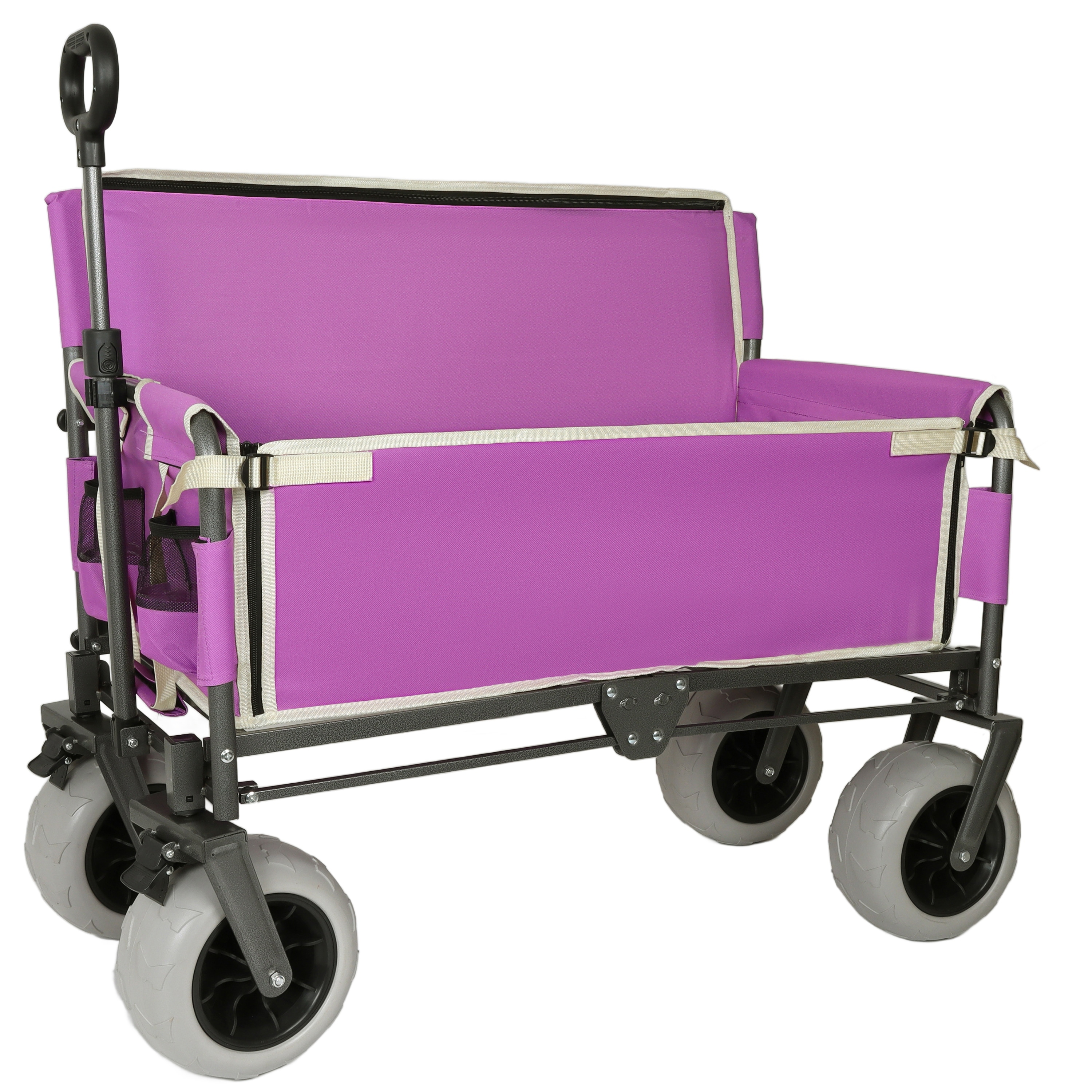 3-in-1 Heavy-Duty Convertible Folding Wagon Cart with Bench Seat & Storage - 500lbs, 180L Capacity Utility Wagon