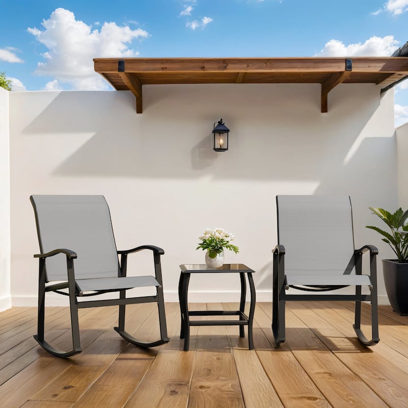 Futzca 3-Piece Outdoor Bistro Set with Rocking Chairs - N/A