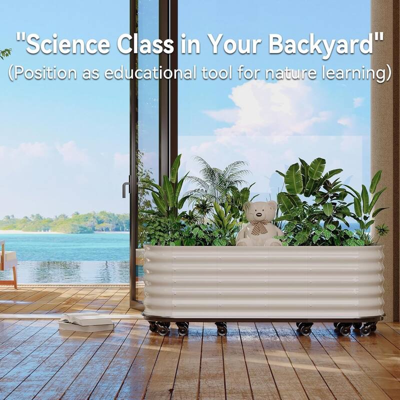 94x24x20in Galvanized Raised Garden Bed with Wheels and Water Reservoir Portable Rolling Elevated Raised Garden Bed Gray