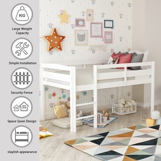 Twin Loft Bed with Stairs & Safety Rails - Solid Wood