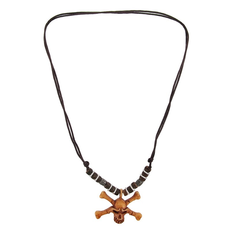 Shop Wooden Skull Crossbones Pendant W Cord Necklace One Size Overstock 17763574