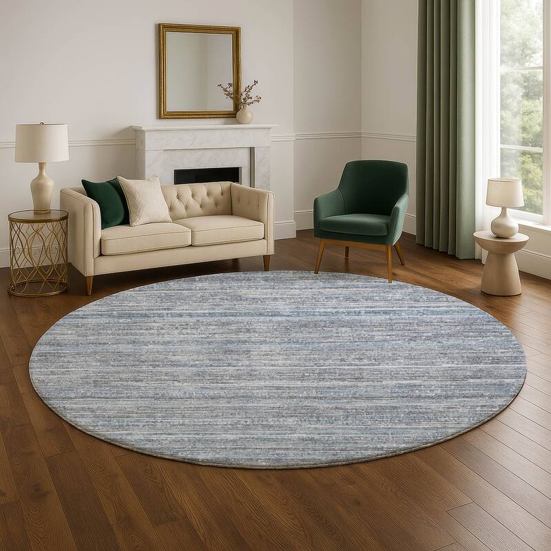 Premium Washable Super Soft Casual Stripes Mayfield Rug - 8' x 8' - Sky
