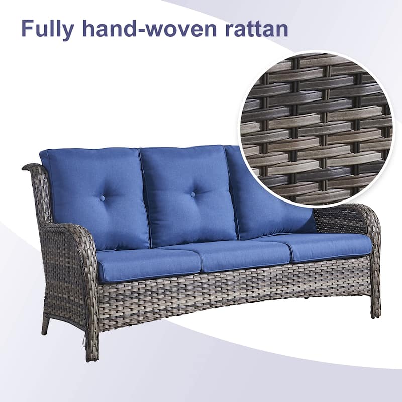 Pocassy Patio Outdoor 3-Seat Sofa with Cushion