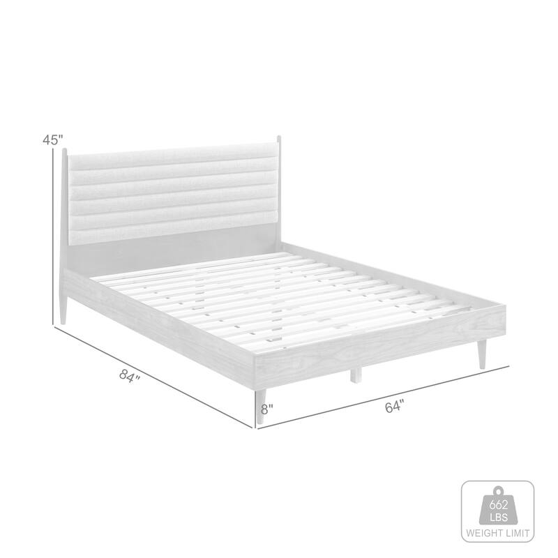 Artemio Black or Walnut Wood Queen Platform Bed Frame with Grey Upholstered Headboard