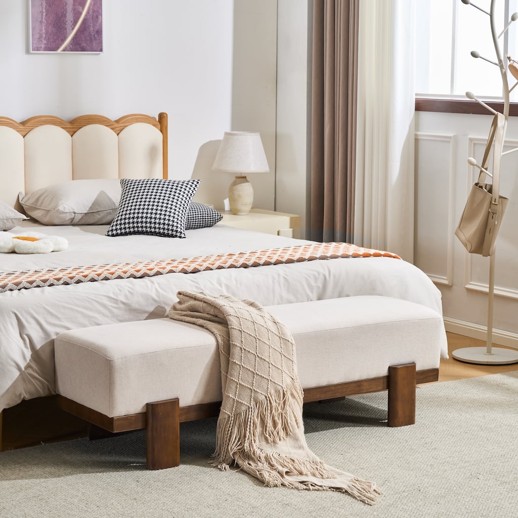 Christopher Knight Home - Kirov 54.75" Modern Upholstered Entryway Bench with 9" Thick Cushioned Seat & Solid Wood Legs