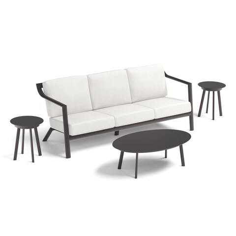 Markoe 4-Piece Sofa and Eiland Coffee Table, End Tables Lounge Set - Sunbrella Bliss Linen Cushions