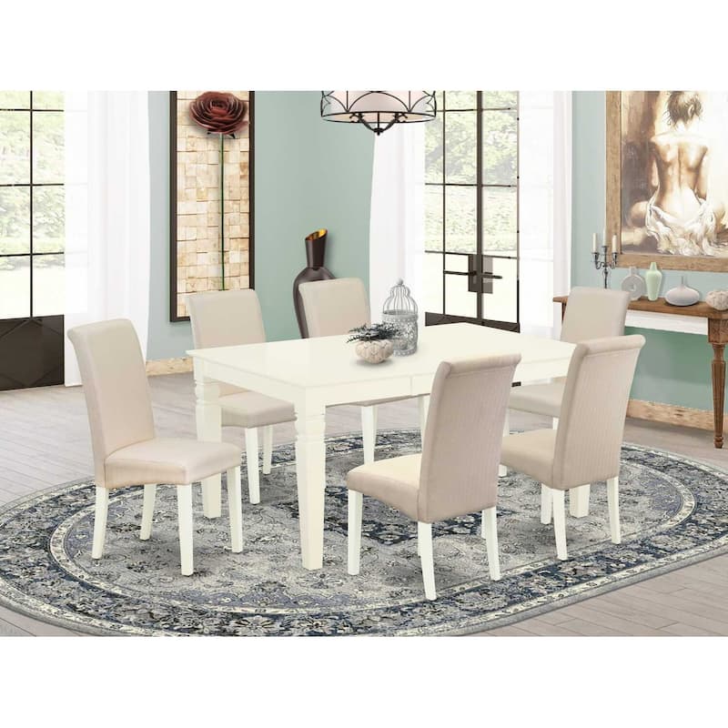HomeStock 7-Piece Linen white Solid Wood Top-Rectangular Dining Room Set with Butterfly Leaf-Seats 4