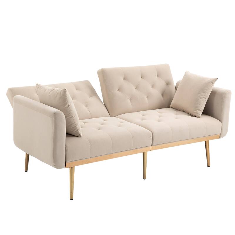 65.35" Velvet Futon Sofa Bed with Adjustable Backrest