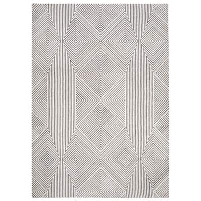 Glam 5 x 7 Area Rug, Geometric Pattern, Tufted Gray White Polyester, Wool - 5' x 7'