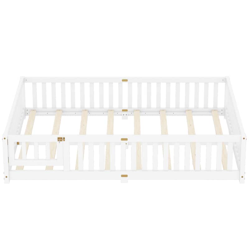 Floor Bed with Safety Guardrails and Door for Kids