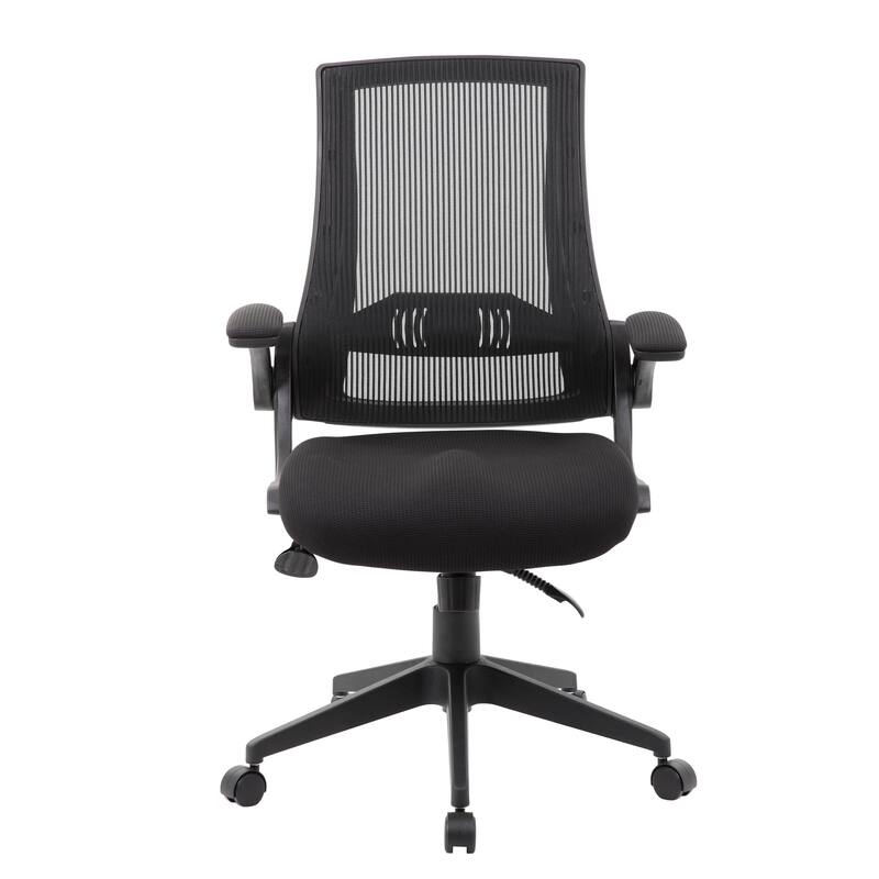 Boss Black Mesh Flip Arm Chair - Black