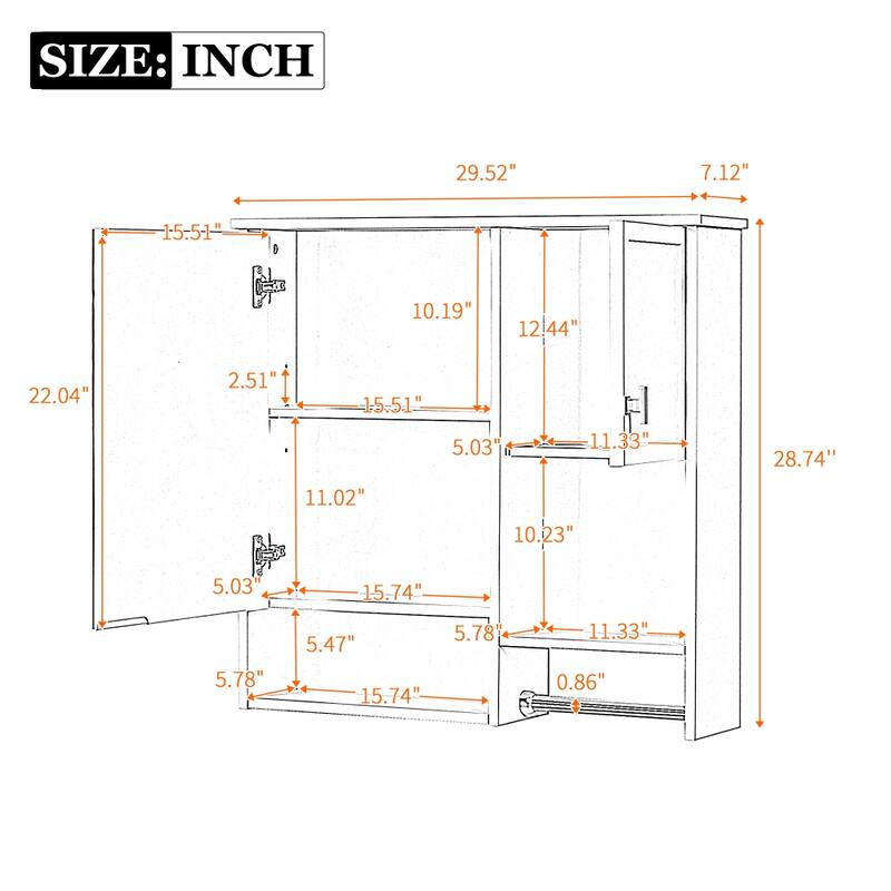 29'' x 28'' Wall Mounted Bathroom Medicine Cabinet with Mirror and Towels Bar